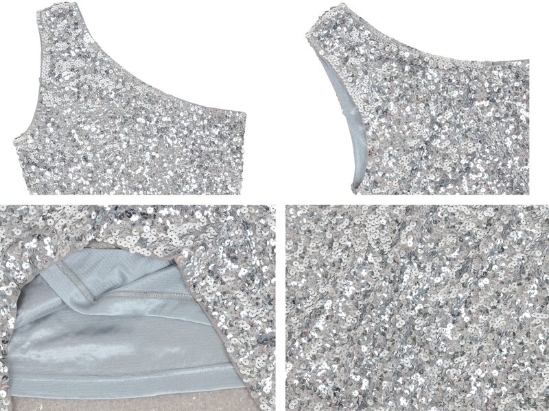 Anna-Kaci Women's One Shoulder Sparkle Sequin Stretchy Cocktail Club Mini Dress, Silver, Medium - Image 5